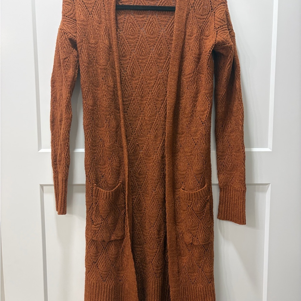 Pink Rose Rust Open-Front Knit Cardigan